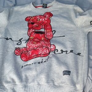 Kids Gray Sweatshirt with Red Bear Graphic
